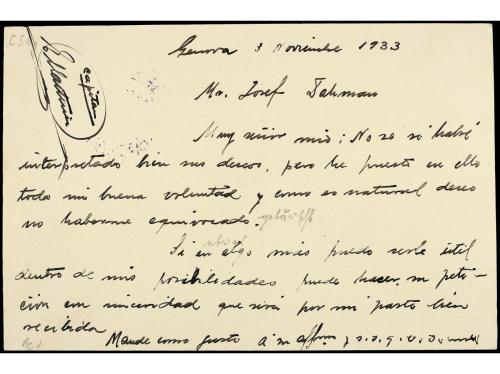 ✉ ESPAÑA. Ed. 685. 1933. Tarjeta escrita a bordo de un buque