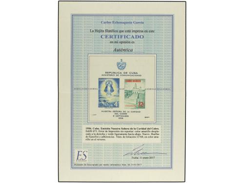 * CUBA. Ed. 673. 1956. Hojita bloque COLOR AMARILLO DESPLAZA