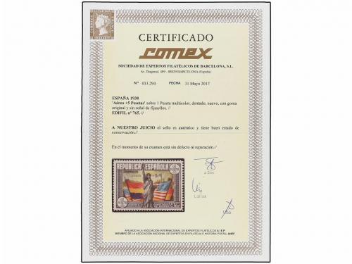 ** ESPAÑA. Ed. 765. Aéreo + 5 pts. multicolor. LUJO. Cert. C