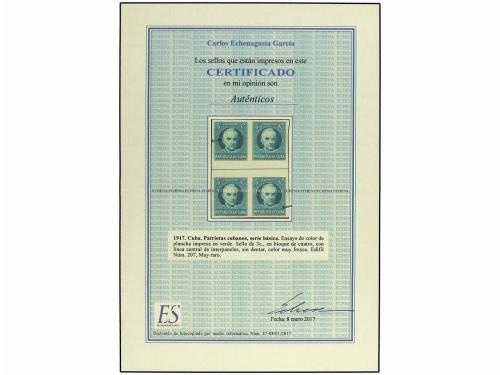 (*) CUBA. Ed. 207 (4). 1917. 3 ctvos. verde ENSAYO DE COLOR 