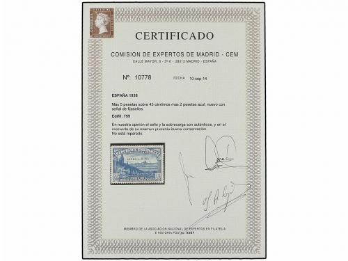 * ESPAÑA. Ed. 759. Aéreo + 5 pts. azul. Muy bonito ejemplar.