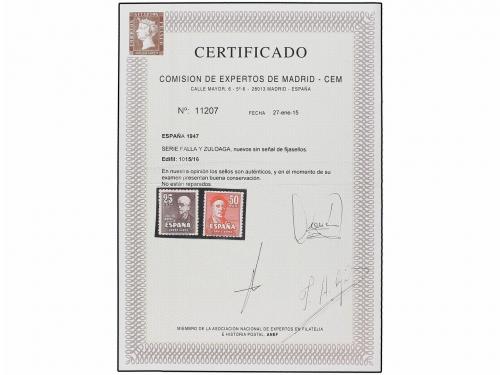 ** ESPAÑA. Ed. 1015/16. SERIE COMPLETA. LUJO. Cert. CEM. Cat