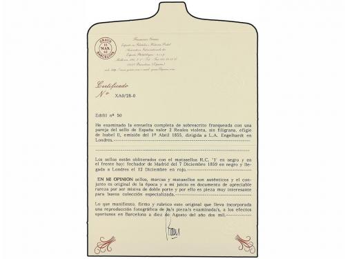 ¿ ESPAÑA. Ed. 50 (2). 1859. MADRID a LONDRES. 2 reales casta