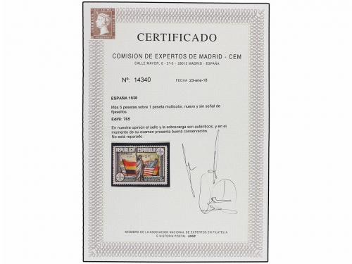 ** ESPAÑA. Ed. 765. Aéreo + 5 pts. multicolor. LUJO. Cert. C