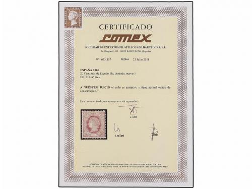 * ESPAÑA. Ed. 86. 20 cts. lila. Excelente centraje. PIEZA DE