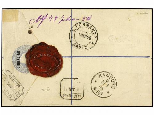 ✉ GIBRALTAR. 1886 (Feb. 28). 2 d. G size registered envelope