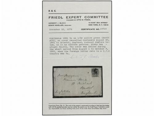 ✉ GUATEMALA. Sc. 18. 1881 (Aug. 20). Cover, somewhat tired a