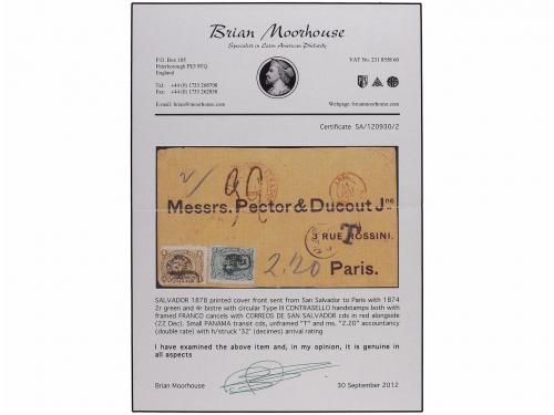 ¿ SALVADOR. 1878. Printed cover front sent from SAN SALVADOR