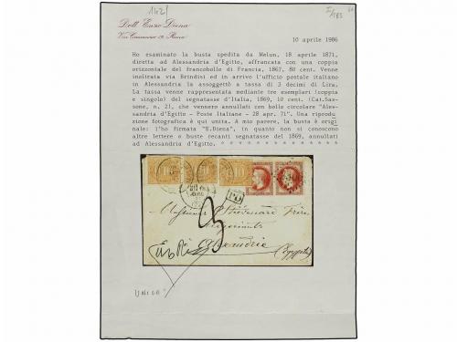✉ EGIPTO. 1871. MELUN (Francia) a ALEXANDRÍA (Egipto). Circu