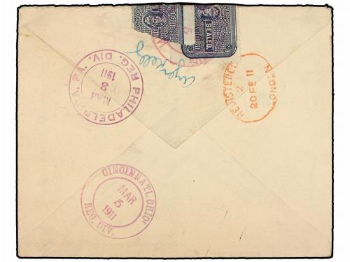 ✉ FALKLAND. 1911. FALKLAND to PHILADELPHIA (U.S.A.). 1d. red