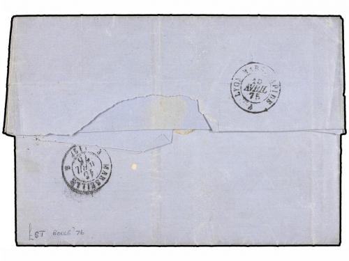 ✉ GUADALUPE. 1875. POINTE A PITRE a FRANCIA. 15 cts. bistre 