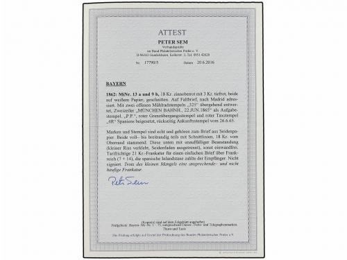 ✉ ALEMANIA ANTIGUOS ESTADOS: BAVIERA. 1862. MUNCHEN a MADRID