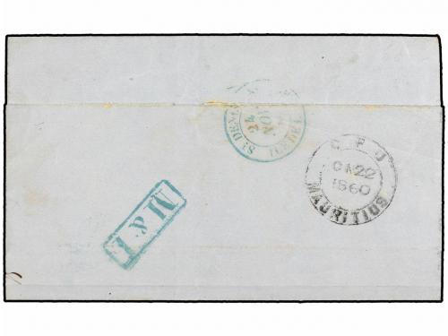 ¿ MAURICIO. 1860. PORT LOUIS to ST. DENIS (Reunion). 2 d. bl