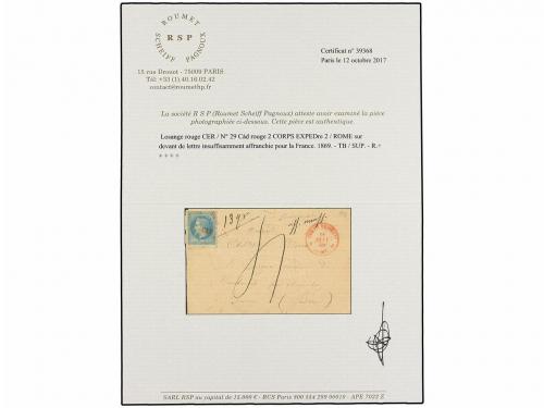 ✉ FRANCIA. 1869. FRONTAL DE CARTA circulado de ROMA a FRANCI