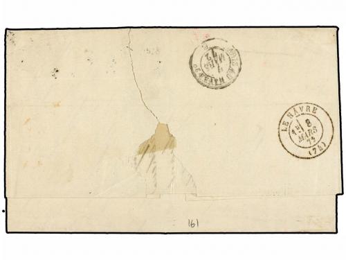 ¿ SINGAPUR. 1872. SINGAPORE to FRANCE. 6 cts. lilac and 24 c