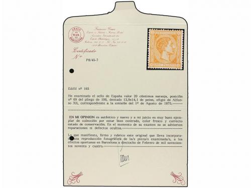 * ESPAÑA. Ed. 165. 20 cts. naranja. Excelente color y centra