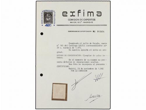 * ESPAÑA. Ed. 165. 20 cts. naranja. Excelente color y centra