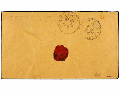 ✉ TUNEZ. 1888. TUNISIA a ITALIA. Circulada con sellos de Umb