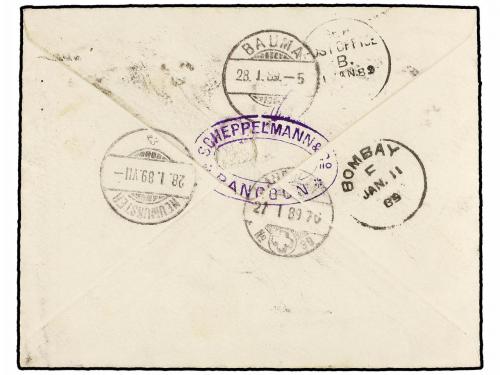 ✉ BIRMANIA. 1889. RANGOON to SWITZERLAND. 1 anna envelope up