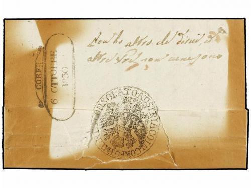 ✉ GRECIA: ISLAS JONICAS. 1830. CORFU to OTRANTO. Desinfected