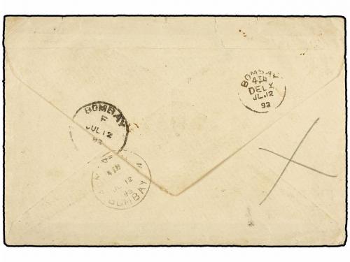 ✉ GIBRALTAR. Sg. 26. 1892. GIBRALTAR to BOMBAY.25 cts. blue 