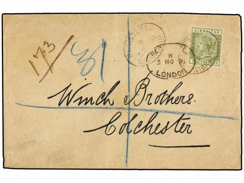 ✉ GIBRALTAR. Sg. 29. 1891. GIBRALTAR to GREAT BRITAIN. 75 ct