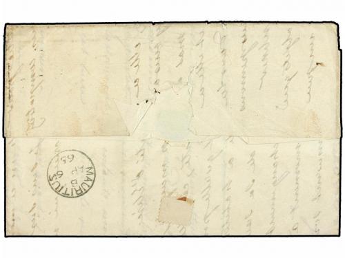 ✉ MAURICIO. Sg. 62 (2). 1865. MAURITIUS to FRANCE. 4 d. rose