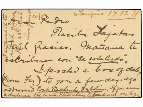 ¿ MARRUECOS. 1891. TANGIER a DUBLIN. Entero Postal de Gibral