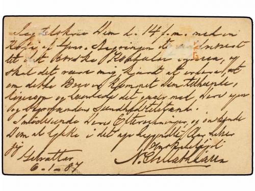 ✉ GIBRALTAR. 1887. GIBRALTAR a GENOVA. Entero Postal de one 