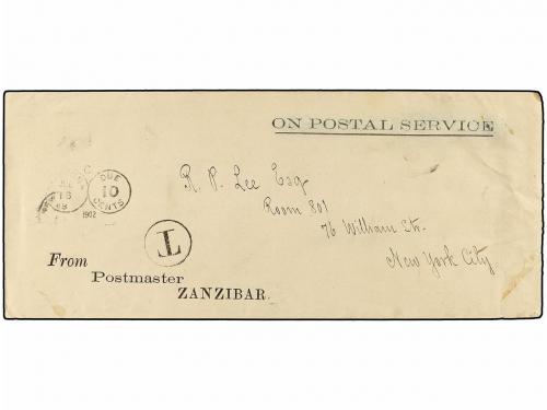 ✉ ZANZIBAR. 1902. ZANZIBAR to NEW YORK. Legal size cover sen