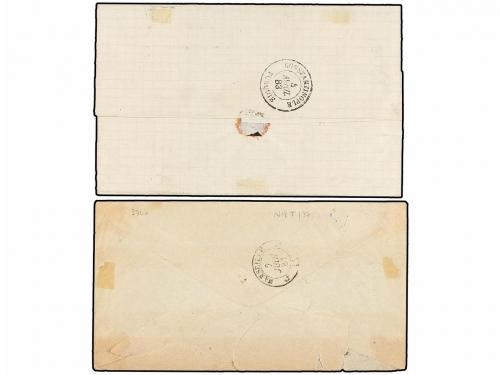 ✉ LEVANTE: CORREO FRANCES. 1881. Dos cartas circuladas de SA