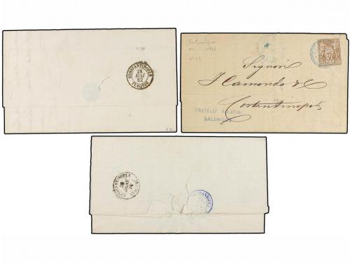 ✉ LEVANTE: CORREO FRANCES. 1877. Tres cartas circuladas de S