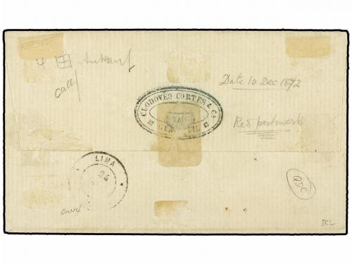 ✉ ECUADOR. Ed. . 1872. Cover to PERU, franked with pair of 1