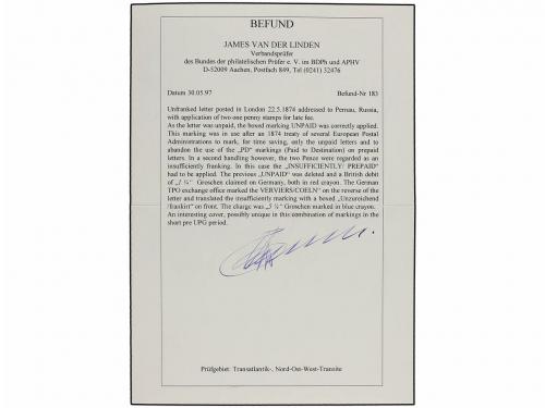 ✉ GRAN BRETAÑA. Ed. . 1874. Insufficiently prepaid letter fr