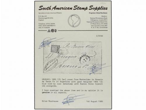 ✉ URUGUAY. Ed. . 1865. Cover to ARGENTINA, with wide margine