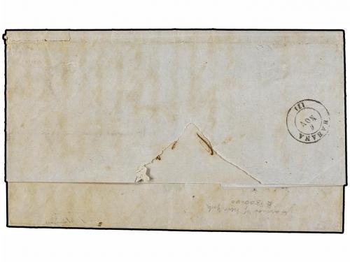 ✉ CUBA. Ant. 7 (8). 1857. MATANZAS a LA HABANA. 1/2 real azu