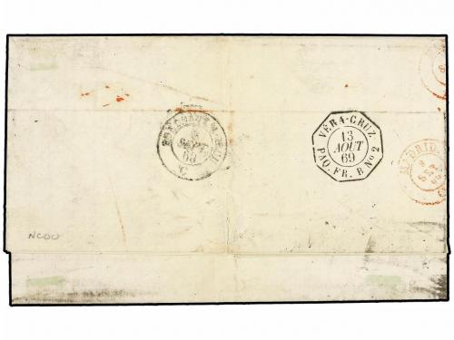 ✉ MEXICO. Sc. 69. 1869. MEXICO a MADRID. 50 cts. negro s. am