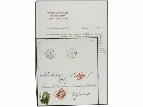 ✉ MEXICO. Sc. 69. 1869. MEXICO a MADRID. 50 cts. negro s. am