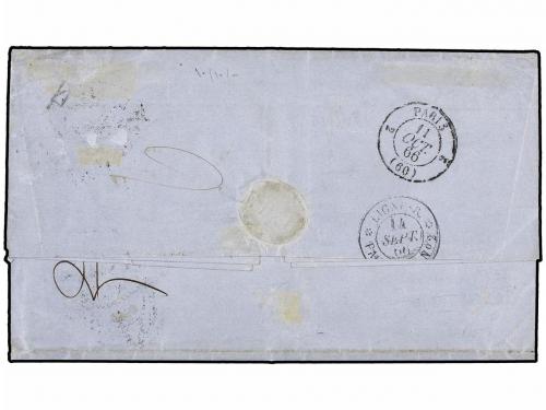 ✉ MEXICO. Sc. 25. 1866. MEXICO a PARIS. 8 reales rojo. Mat. 