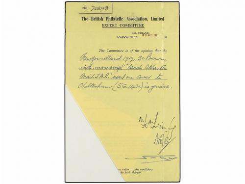 ✉ NEWFOUNDLAND. Sc. 142a. 1919 (19 Abril). S. JOHNS a INGLAT