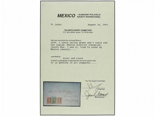 ✉ MEXICO. 1856. MÉXICO a VERACRUZ. 2 reales verde y 4 reales
