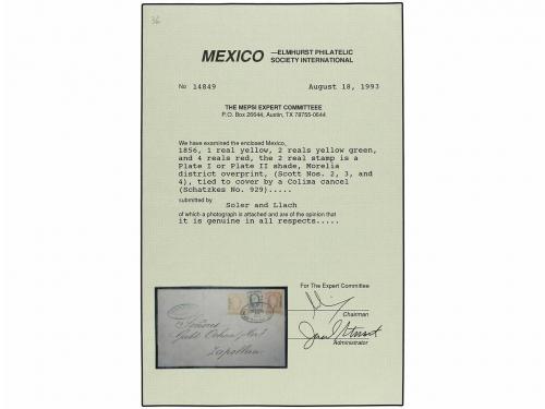 ✉ MEXICO. 1857. COLIMA a ZAPOTLAN. 1 real amarillo, 2 reales