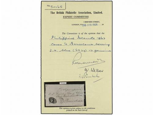 ✉ FILIPINAS. Ed. 14. 1863. MANILA a BARCELONA. 2 reales azul