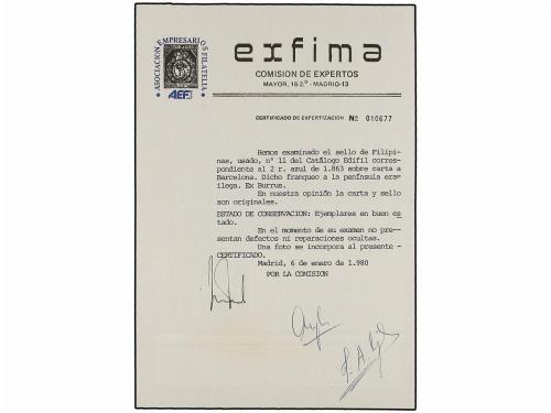 ✉ FILIPINAS. Ed. 14. 1863. MANILA a BARCELONA. 2 reales azul