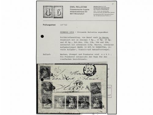 ¿ SUIZA. 1854. BASEL a HAVRE (Francia). 5 rp. castaño (2), 1