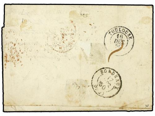 ¿ ESPAÑA. Ed. 1A. 1850. VALENCIA a BURDEOS (Francia). 6 cuar