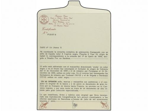 ¿ ESPAÑA. Ed. 1A. 1850. VALENCIA a BURDEOS (Francia). 6 cuar