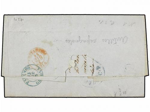 ✉ CUBA. 1851. CIMARRONES a PALAMOS (España). 1/2 real azul, 