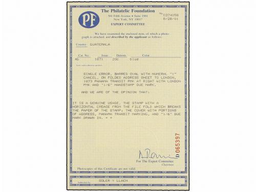 ✉ GUATEMALA. Sc. 4b. 1874 (Nov. 26th). Cover to LONDON from 