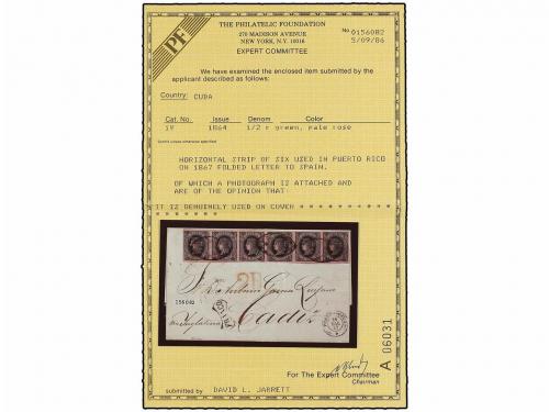 ✉ PUERTO RICO. 1867. PUERTO RICO a CÁDIZ. 1/2 real verde s. 